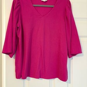 J. Jill Vibrant Pink V-Neck Long Sleeve Top